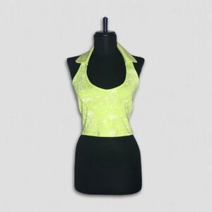 Urban Nation Halter Cropped Top Mushroom Graphic Print Neon Green/White sz M